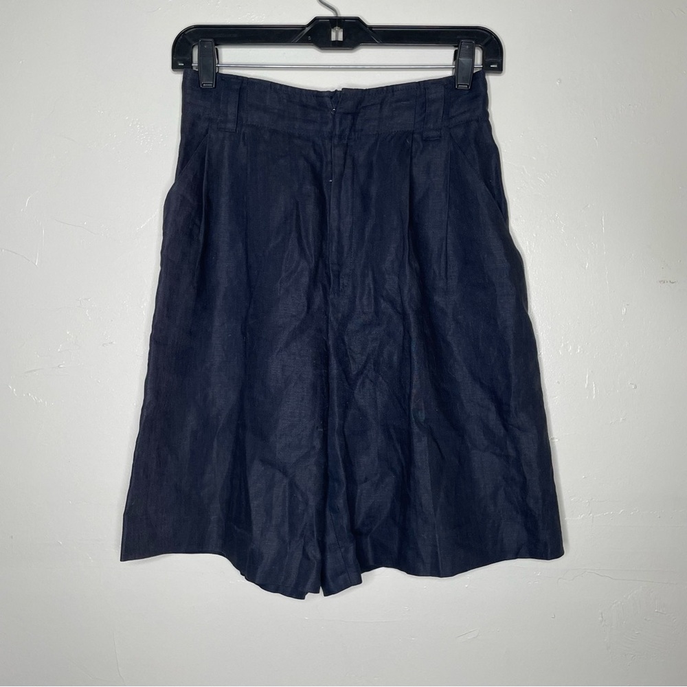 VALERIE STEVENS PETITE NAVY BLUE 100% LINEN HIGH WAIST SHORTS 8” INSEAM SZ 4